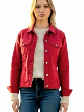 Bill Blass Red Denim Trucker Jean Jacket Sz S Casual Chic Streetwear Vtg 90s